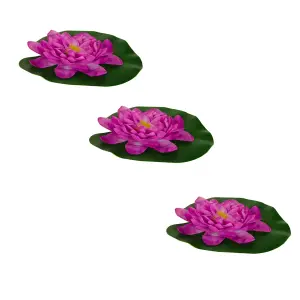 Pisces 3 Pack Large 24cm Purple Floating Lily Artifical Pond Plant Decoration Lillies