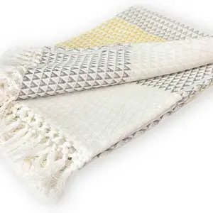 nielsen Dana Large Throw Blanket With Boho Tassles - Yellow White and Taupe