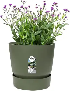 Elho Greenville Round Leaf Green 25cm Recycled Plastic Plant Pot