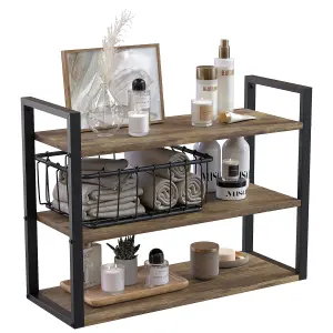 Lana Matt Wood Rectangular Wall-mounted Bathroom Shelf (D)23.5cm (H)48cm (L)23.5cm