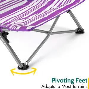 Low Beach Chair Folding Outdoor Camping Garden Festival Lightweight Lounger Seat - Purple Stripe