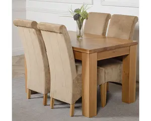 Dakota 127 x 82 cm Chunky Oak Small Dining Table and 4 Chairs Dining Set with Montana Beige Fabric Chairs