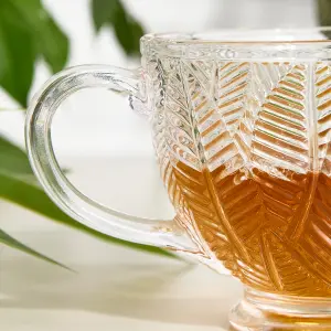 Set of 2 Vintage Style Embossed Botanical Design Coffee Mug Clear Tea Cups