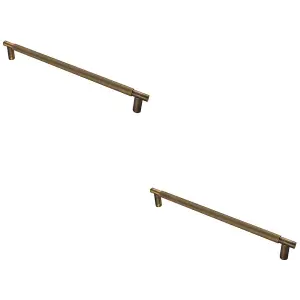 2 PACK - Luxury T Bar Knurled Pull Handle - 450mm Antique Brass - Kitchen Door Cabinet