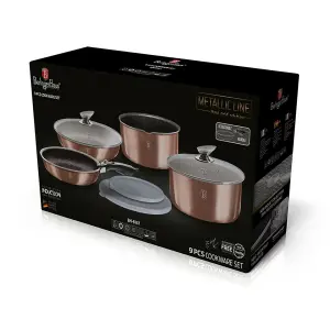 URBNLIVING Height 8.4cm Berlinger Haus 9Pc Rose Gold Saving Cookware Set Pots Pans Induction Lids Handle