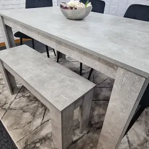 Grey Kitchen Dining Table, 4 Black Tufted Velvet Chairs and 1 Bench Dining Set