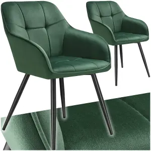 Dining Chair Marilyn - velvet look, quilted pattern - dark green / black