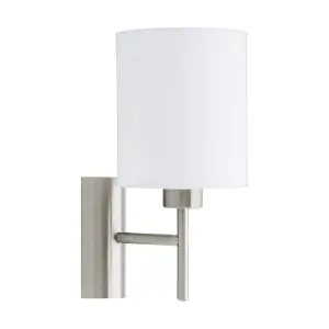 Wall Light Colour Satin Nickel Shade White Fabric Rocker Switch Bulb E27 1x60W