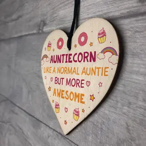 Handmade Auntie Gift Novelty Sister Plaque Wooden Heart Birthday Christmas Unicorn Sign