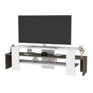 Decorotika Lenora TV Stand TV Cabinet Multimedia Unit with Open Shelves - White and Walnut Pattern