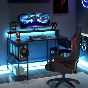 COSTWAY L-Shaped Gaming Desk with LED Lights 120 cm Computer Desk with Monitor Stand