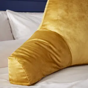 Catherine Lansfield Kingsley Matt Velvet High Back Cuddle Cushion Back Rest Ochre Yellow