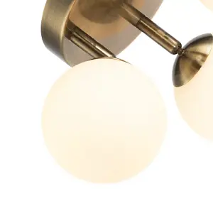 Modern Triple Opal Glass Globe IP44 Rated Bathroom Antique Brass Ceiling Light