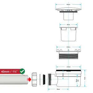 SPARES2GO Shower Trap for 90mm Tray Plug Hole 1.5" Drain Waste Dome Base Kit (Chrome Silver)