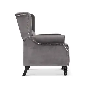 Velvet Dark Grey Marianna Manual Recliner Wingback Chair