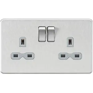 Knightsbridge Screwless Double Switched Socket 2 Gang 13A 2 Pole Brushed Chrome / Grey - SFR9000BCG