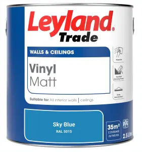 Leyland Trade Vinyl Matt Walls & Ceilings Emulsion Paint Sky Blue (RAL 5015) 2.5L