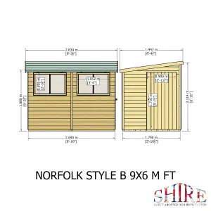 Shire Norfolk Workshop Pent Shed 9x6 Double Door 19mm Loglap Style B