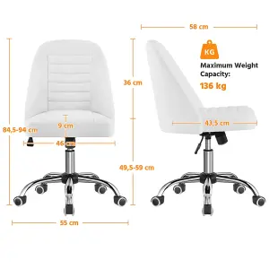 Yaheetech Armless Adjustable Desk Chair with Rolling Wheels - White / Faux Leather