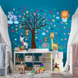 Walplus Combo Kids - Happy London Zoo with Colourful Dalmatian Dots Wall Sticker PVC