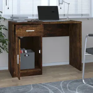 Berkfield Desk with Drawer&Cabinet Smoked Oak 100x40x73 cm Engineered Wood