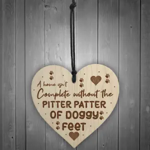 PITTER PATTER DOGGY FEET Wood Heart Dog Lover Gift Pet Sign Family Gift