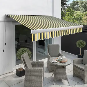 Primrose Awnings 3.0m x 2.5m Retractable Electric Full Cassette Yellow & Grey Awning Outdoor Patio Canopy