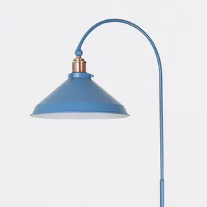 First Choice Lighting Maxwell Mirage Blue Brushed Copper Floor Reading Lamp