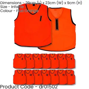 15 PACK 2-3 Years Infant Sports Training Bibs - Numbered 1-15 ORANGE Plain Vest