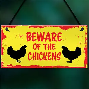 Red Ocean BEWARE OF THE CHICKENS Hanging Plaque Chicken Coop Sign Chicken Gifts