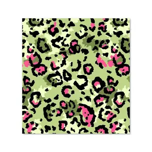 Green And Pink Leopard Print Premium Glass Kitchen Splashback W700mm x H750mm