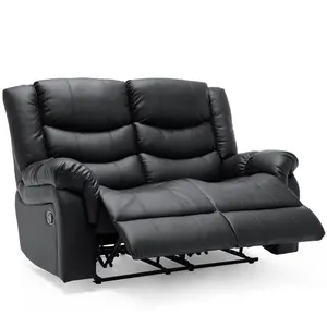 Seattle Manual High Back Bonded Leather Recliner 2 Seater Sofa (Black)