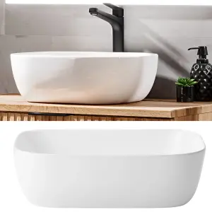 Bathroom Countertop Basin Oval Sit On Sink 455mm 45.5cm White Ceramic Hapi