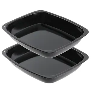 SPARES2GO Small Vitreous Enamel Roasting Tin Oven Baking Tray Roaster Deep Non Stick x 2