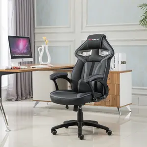 GTForce Roadster 1 Sport Racing Car Office Chair, Adjustable Lumbar Support Gaming Desk Faux Leather With Mesh Trimmings (Grey)