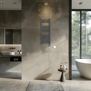 Rinse Bathrooms 400W Electric Thermostatic Heated Towel Rail Bathroom Radiators Straight with Timer - Anthracite - 800x300mm