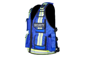 RAC3 High-Vis Security Vest, Reflective Strips, Body Camera Mounts, Multiple Pockets, Fits upto 5XL, Available in 5 Colors (Blue)