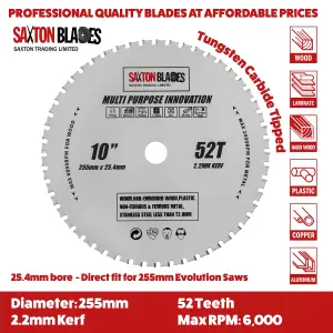 Saxton TCT25552TMPT254B TCT Multi Purpose Innovation Circular Saw Blade 255mm x 52 Teeth x 25.4mm bore