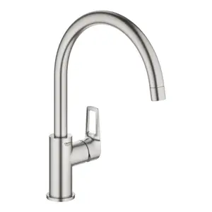 Grohe Start loop Supersteel Stainless steel effect Kitchen Side lever Tap