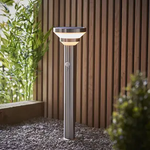 500mm Outdoor Lamp Post Light - Brushed Steel & White Diffuser - Solar Powered