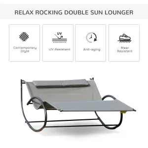 Outsunny Hammock Chair Sun Bed Rock Seat w/ Metal Texteline W/ Pillow Grey