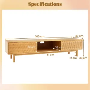 Costway Bamboo TV Stand for 65" TVs 160cm Mid Century Modern TV Console Table