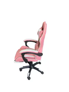 Gaming Chair Pink and White with Foot Rest