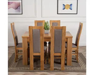 Dakota 127 x 82 cm Chunky Oak Small Dining Table and 6 Chairs Dining Set with Stanford Chairs