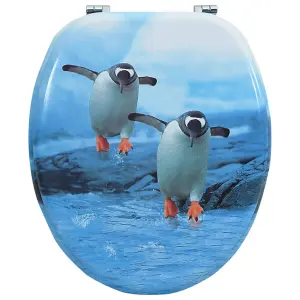 vidaXL WC Toilet Seat with Lid MDF Penguin Design