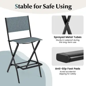 Costway Set of 2 Outdoor Bar Chair Folding Bar Height Stool with Metal Frame & Footrest