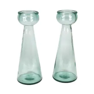 Recycled Glass Clear Set of 2 Home Décor Candle Holders (H) 40cm