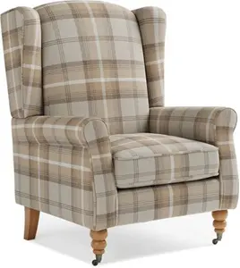 Dunelm Oswald Grande Check Wingback Armchair, Country, Natural Oswald Wingback, Textured Weave Fabric