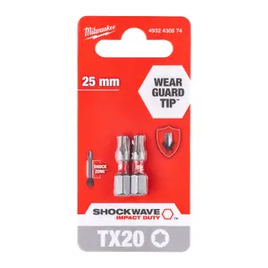 Milwaukee SHOCKWAVE TORX Impact Duty Bits TX20 25mm Pack of 2 4932430874