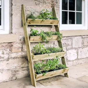 Zest 4 Tier Ladder Stepped Herb Stand Wooden Planter Garden Layered Planter